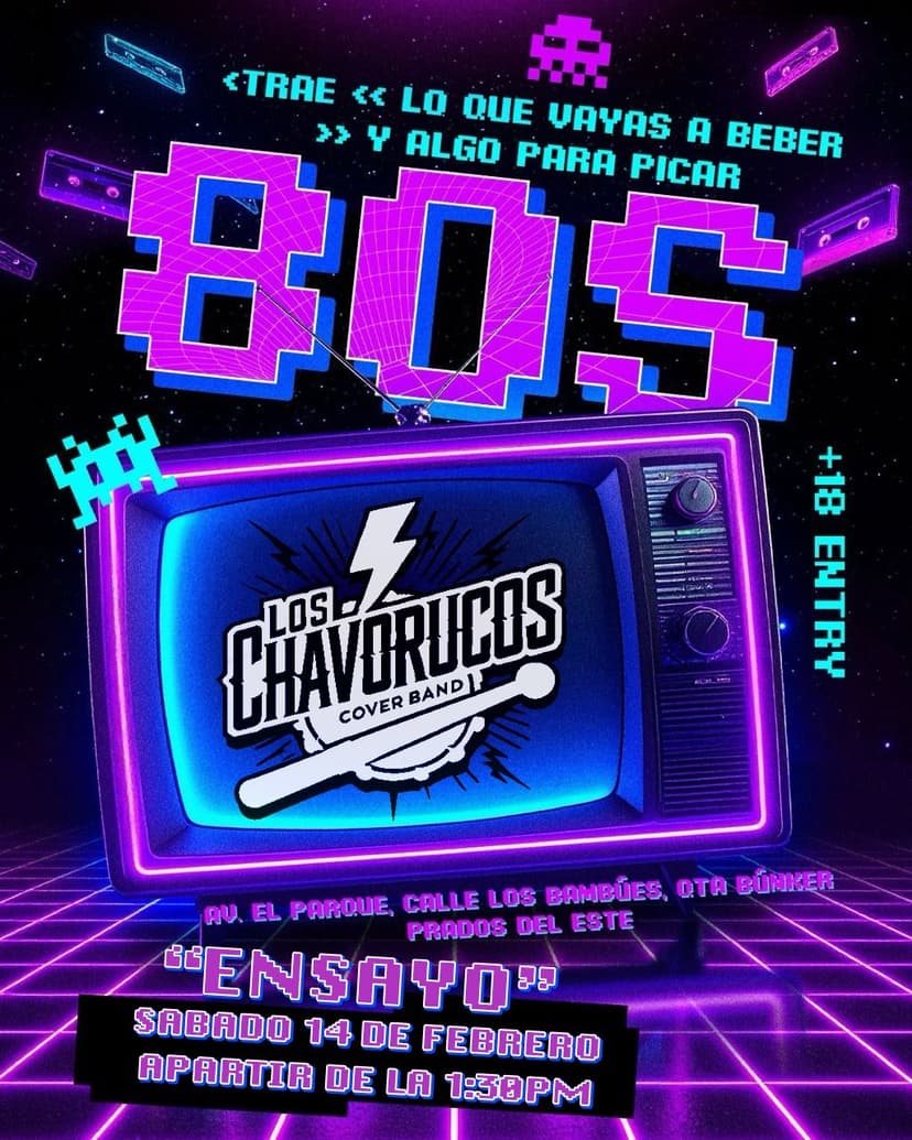 Flyer retro de ensayo temática 80s